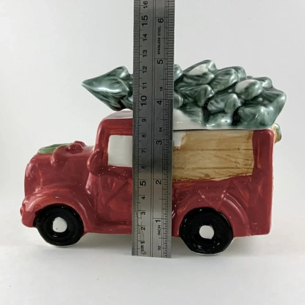Christmas Canister Farm Vintage Truck Cookie Treat Jar Hand Painted Ceramic